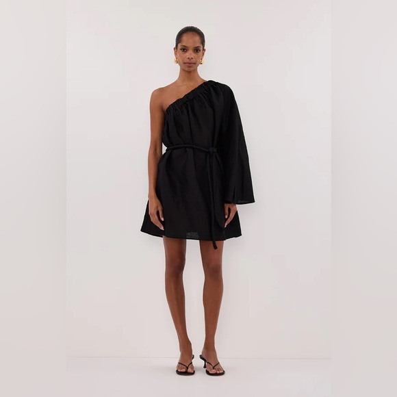 Dissh Aurelia Black Asym Linen Mini Dress - Picture 1 of 8